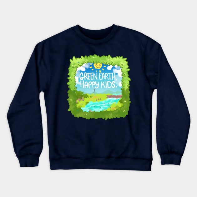 Green Earth Happy Kids Crewneck Sweatshirt by Ashmish